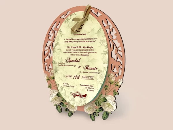 An image of Majestic Garland Wooden Wedding Card from Times Cards.